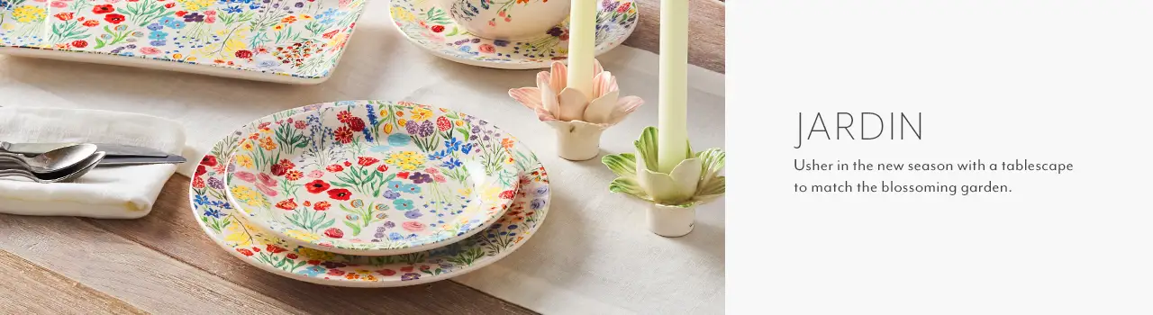 Jardin. Usher in the new season with a tablescape to match the blossoming garden.